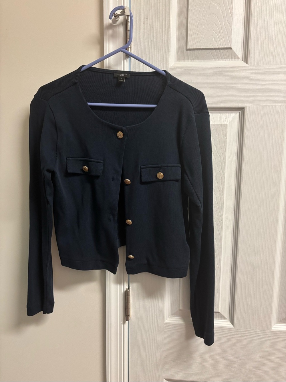 Ann Taylor Factory Navy Gold-Button Cropped Blazer Jacket